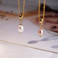 Naturlige ferskvands perle halskæde, Titanium Stål, med Ferskvandsperle & Messing, med 5.5cm extender kæde, ægte forgyldt, mode smykker & for kvinde, flere farver til valg, Længde 39 cm, Solgt af PC