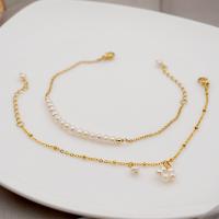 Bracelet en perles de culture d'eau douce, Acier titane, avec perle d'eau douce cultivée, avec 3.5cm chaînes de rallonge, Plaqué d'or, bijoux de mode & styles différents pour le choix & pour femme, doré, Longueur:16.5 cm, Vendu par PC