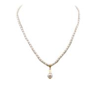 Natural Cultured Freshwater Pearl Jewelry Sets, earring & necklace, Titanium Steel, with Freshwater Pearl, with 6cm extender chain, real gold plated, fashion jewelry & different styles for choice & for woman, golden, Earringsuff1a5.5cm, Length:38 cm, Sold By PC