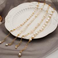Bracelet en perles de culture d'eau douce, laiton, avec perle d'eau douce cultivée, avec 3cm chaînes de rallonge, Plaqué d'or, bijoux de mode & styles différents pour le choix & pour femme, doré, Vendu par 16 cm brin