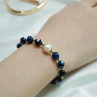 Gemstone Bracelets, Brass, with Gemstone & Freshwater Pearl, with 3.5cm extender chain, handmade, fashion jewelry & different styles for choice & for woman, more colors for choice, Sold Per 15.5 cm Strand
