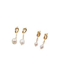 Freshwater Pearl Earrings, Brass, with Freshwater Pearl, real gold plated, fashion jewelry & different styles for choice & for woman, two different colored, 36mm, Sold By Pair