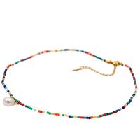 Natural Freshwater Pearl Necklace, Titanium Steel, with Freshwater Pearl & Crystal, with 5.5cm extender chain, real gold plated, fashion jewelry & for woman, multi-colored, Sold Per 38 cm Strand