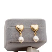 Freshwater Pearl Earrings, Brass, with Freshwater Pearl, real gold plated, fashion jewelry & different styles for choice & for woman, two different colored, Sold By Pair