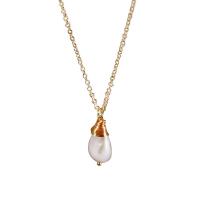 Collier de perles d'eau douce naturelles, Acier titane, avec perle d'eau douce cultivée, avec 5.5cm chaînes de rallonge, Plaqué d'or, bijoux de mode & pour femme, deux couleurs différentes, Longueur:38 cm, Vendu par PC