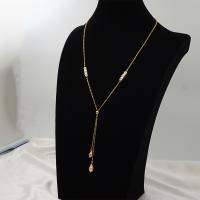Ожерелье из пресноводных жемчуг на латунной цепочке, Латунь, с Пресноводные жемчуги, плакированный настоящим золотом, ювелирные изделия моды & Женский, два разных цвета, длина:Приблизительно 50 см, продается PC
