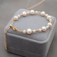 Bracelet en perles de culture d'eau douce, laiton, avec perle d'eau douce cultivée, Plaqué d'or, bijoux de mode & pour femme, deux couleurs différentes, Vendu par Environ 20 cm brin