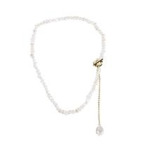 Freshwater Pearl Brass Necklace with Freshwater Pearl with 8cm extender chain 18K gold plated fashion jewelry & for woman two different colored Sold Per 37 cm Strand