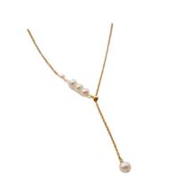 Natural Freshwater Pearl Necklace, Titanium Steel, with Freshwater Pearl, real gold plated, fashion jewelry & for woman, two different colored, Length:48 cm, Sold By PC