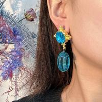 Boucles d'oreilles en alliage de zinc, Placage, bijoux de mode & avec strass, bleu, protéger l'environnement, sans nickel, plomb et cadmium, 33x61mm, Vendu par paire