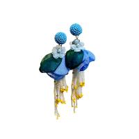 Zinklegierung Ohrringe, mit Seedbead & Stoff & Kunststoff Perlen, plattiert, Modeschmuck, keine, frei von Nickel, Blei & Kadmium, 36x104mm, verkauft von Paar