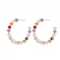 Brass Stud Earring with Glass Beads & Seedbead handmade & for woman multi-colored Sold By Pair