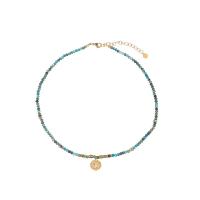 Titanium Steel Necklace with turquoise with 2inch extender chain Evil Eye real gold plated fashion jewelry & for woman Length Approx 15.7 Inch Sold By PC