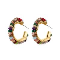 Natural Stone Stud Earring, with Brass, gold color plated, fashion jewelry & for woman, 30x30mm, Sold By Pair