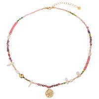 Titan Stål Halsband, med Natursten & Freshwater Pearl, med 2inch extender kedja, äkta guldpläterad, mode smycken & för kvinna, Längd Ca 17.7 inch, Säljs av PC
