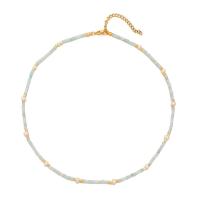 Brass Necklace, with ​Amazonite​ & Freshwater Pearl, with 2inch extender chain, gold color plated, Bohemian style & for woman, Length:Approx 16.2 Inch, Sold By PC
