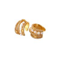 Brass Earring Cuff with Plastic Pearl real gold plated & for woman & with rhinestone Sold By PC