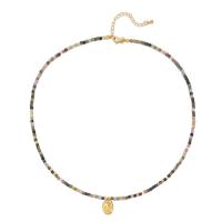 304 Stainless Steel Necklace, with Natural Stone, with 2.36inch extender chain, real gold plated, Bohemian style & for woman, Length:Approx 16.9 Inch, Sold By PC