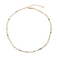 Titanium Steel Necklace with Natural Stone real gold plated Bohemian style & for woman Length Approx 18.5 Inch Sold By PC