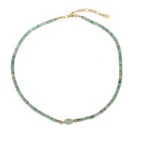 Messing Halskette, mit Grüner Aventurin, mit Verlängerungskettchen von 2inch, goldfarben plattiert, Bohemian-Stil & für Frau, Länge:ca. 17.3 ZollInch, verkauft von PC
