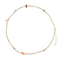 Titanium Steel Necklace, with Natural Stone, with 2inch extender chain, real gold plated, Bohemian style & for woman, Length:Approx 15.7 Inch, Sold By PC