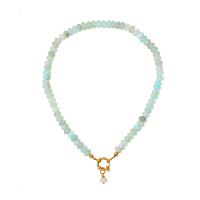 Titanium Steel Necklace, with Aquamarine, real gold plated, Bohemian style & for woman, Length:Approx 16.9 Inch, Sold By PC