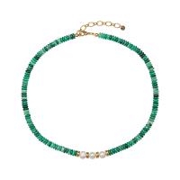 Green Aventurine Necklace with Freshwater Pearl & 304 Stainless Steel with 2inch extender chain real gold plated fashion jewelry & for woman Length Approx 16.9 Inch Sold By PC
