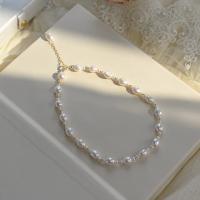 Freshwater Pearl Mässing Chain Necklace, med Kopparlegering, 14K guldfyllt, mode smycken & för kvinna, vit, Längd Ca 40 cm, Säljs av PC
