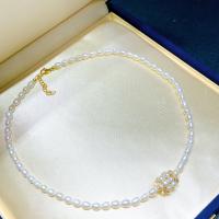 Freshwater Pearl Mässing Chain Necklace, med Kopparlegering, 14K guldfyllt, mode smycken & olika stilar för val & för kvinna, 4-5mm, Längd Ca 38 cm, Säljs av PC