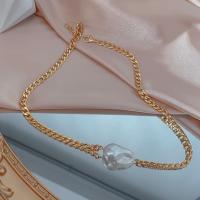 Freshwater Pearl Mässing Chain Necklace, med Kopparlegering, 14K guldfyllt, mode smycken & för kvinna, gyllene, 12-13mm, Längd Ca 40 cm, Säljs av PC