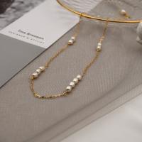 Freshwater Pearl Mässing Chain Necklace, med Freshwater Pearl, äkta guldpläterad, mode smycken & olika stilar för val & för kvinna, två olikfärgade, nickel, bly och kadmium gratis, shortuff1a34+6cm,long:56+6cm, Säljs av Strand