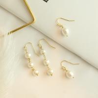 Freshwater Pearl Earrings Brass with Freshwater Pearl real gold plated fashion jewelry & for woman golden nickel lead & cadmium free Sold By Pair