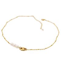 Natural Cultured Freshwater Pearl Jewelry Sets, bracelet & necklace, Titanium Steel, with Freshwater Pearl, real gold plated, fashion jewelry & different styles for choice & for woman, two different colored, Necklaceuff1a40+5.5cm,Bracelet:17+3.5cm, Sold By PC