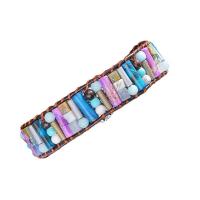 Gemstone Bracelets, Natural Stone, with leather cord & Tibetan Style, silver color plated, vintage & fashion jewelry & Bohemian style & Unisex, mixed colors, Length:Approx 17 cm, Sold By PC