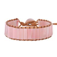 Gemstone Bracelets Opal with leather cord & Zinc Alloy silver color plated vintage & fashion jewelry & Bohemian style & Unisex pink Length Approx 17 cm Sold By PC