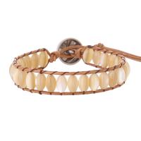 Shell Jewelry Bracelet with leather cord & Zinc Alloy silver color plated fashion jewelry & Bohemian style & Unisex yellow Length Approx 17 cm Sold By PC