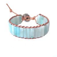 Gemstone Bracelets, ​Amazonite​, with leather cord & Tibetan Style, silver color plated, fashion jewelry & Bohemian style & Unisex, light blue, Length:Approx 17 cm, Sold By PC
