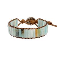 Bracelets de pierres précieuses, Amazonite, avec cordon en cuir & alliage de zinc, Placage de couleur argentée, bijoux de mode & Style bohème & unisexe, couleurs mélangées, Longueur:Environ 17 cm, Vendu par PC
