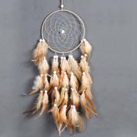 Fashion Dream Catcher, Feather, with Flocking Fabric & Wood, for home and office & fashion jewelry, brown, 600mm, Sold By PC