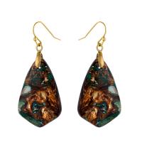 Natural Gemstone Earrings, Impression Jasper, with Brass, gold color plated, fashion jewelry & Bohemian style & for woman, mixed colors, Sold By Pair