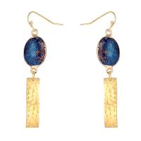 Natural Gemstone Earrings Impression Jasper with Brass gold color plated vintage & fashion jewelry & for woman blue Sold By Pair