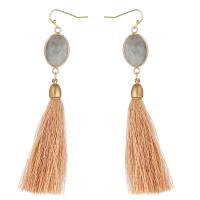 Fashion Fringe Earrings Labradorite with Knot Cord & Brass Tassel gold color plated fashion jewelry & for woman grey Sold By Pair