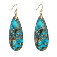 Natural Gemstone Earrings, Impression Jasper, with Brass, Teardrop, gold color plated, fashion jewelry & for woman, blue, 15-40mm, Sold By Pair