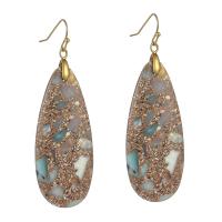 Gemstone Earrings, Shoushan Stone, with cobre, Lágrima, cromado de cor dourada, joias de moda & para mulher, cores misturadas, 15-40mm, vendido por par