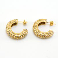Stainless Steel Stud Earrings 304 Stainless Steel 18K gold plated fashion jewelry & for woman & with rhinestone golden 25mm Sold By Pair