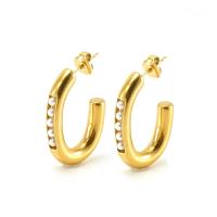 Edelstahl Ohrringe, 304 Edelstahl, mit Kunststoff Perlen, 18K vergoldet, Modeschmuck & für Frau & mit Strass, goldfarben, 29x20mm, verkauft von Paar