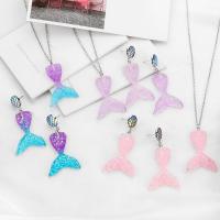 Fashion Stainless Steel Jewelry Sets, earring & necklace, 304 Stainless Steel, with Resin, with 1.97inch extender chain, Mermaid tail, 2 pieces & fashion jewelry & for woman, more colors for choice, 40*30mm,62mm, Length:Approx 20.08 Inch, Sold By Set