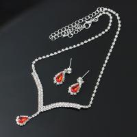 Tibetan Style Jewelry Sets, earring & necklace, with 4.72inch extender chain, 2 pieces & for woman & with rhinestone, silver color, nickel, lead & cadmium free, 24*10mm,15*10mm, Length:Approx 13.39 Inch, Sold By Set