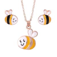 Zinc Alloy Jewelry Sets Stud Earring & necklace with 1.97inch extender chain Bee 2 pieces & for woman & enamel nickel lead & cadmium free 12*12mm 22*18mm Length Approx 18.11 Inch Sold By Set