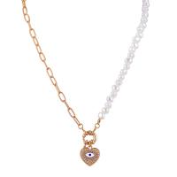 Zinc Alloy Jewelry Necklace with Plastic Pearl Heart plated fashion jewelry & for woman & with rhinestone nickel lead & cadmium free Length Approx 18.11 Inch Sold By PC